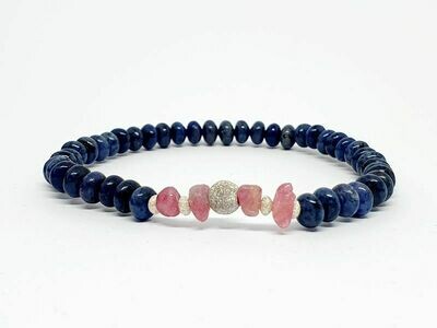 Bracelet Dumortierite rondelle et tourmaline rose,