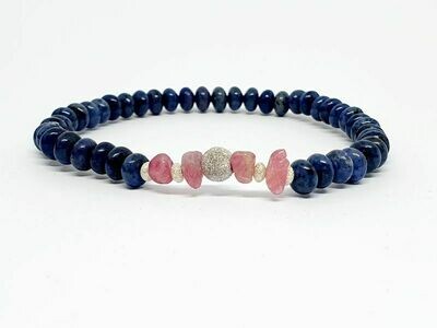 Bracelet Dumortierite rondelle et tourmaline rose,