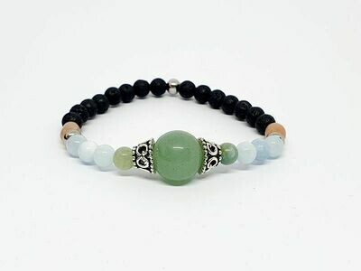 Bracelet Aventurine 14 mm, aigue marine, pierre de lune roulée, pierre de lave, 6 mm