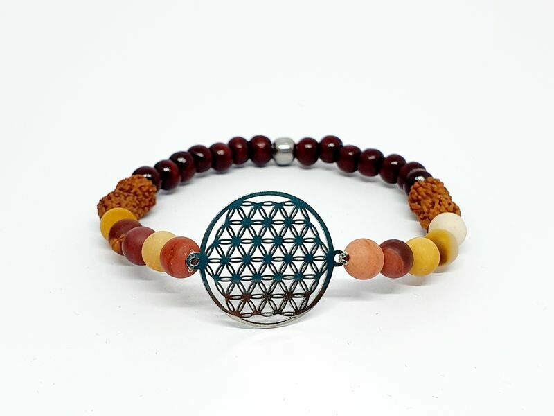 Bracelet mookaïte 6 mm et rudraksha 7 mm