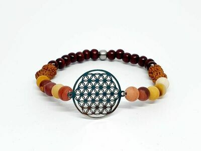 Bracelet mookaïte 6 mm et rudraksha 7 mm