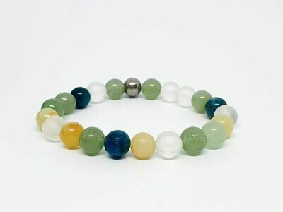 Bracelet aventurine verte, aragonite, apatite bleue, cristal de roche, 8 mm