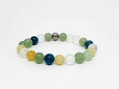 Bracelet aventurine verte, aragonite, apatite bleue, cristal de roche, 8 mm
