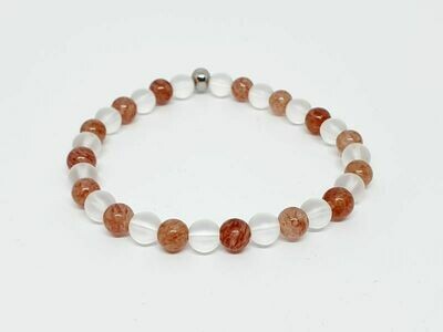 Bracelet Quartz hématoïde et cristal de roche mat, 6 mm