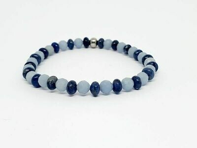 Bracelet angélite facettée et dumortierite rondelle, 6 mm