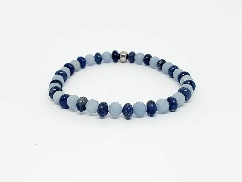 Bracelet angélite facettée et dumortierite rondelle, 6 mm
