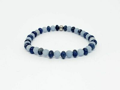Bracelet angélite facettée et dumortierite rondelle, 6 mm