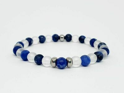 Bracelet Sodalite mat, cristal de roche mat, 6 mm