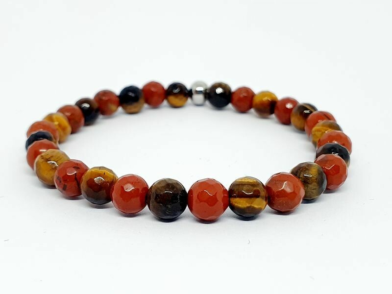 Bracelet œil de tigre, jaspe rouge, facettés 6 mm