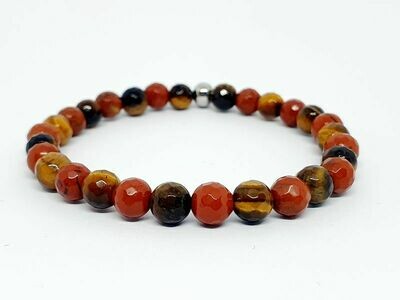 Bracelet œil de tigre, jaspe rouge, facettés 6 mm