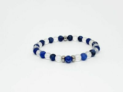 Bracelet Sodalite mat, cristal de roche mat, 6 mm
