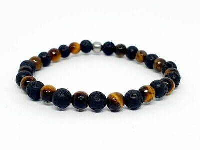 Bracelet Oeil de tigre facetté, pierre de lave, 6 mm