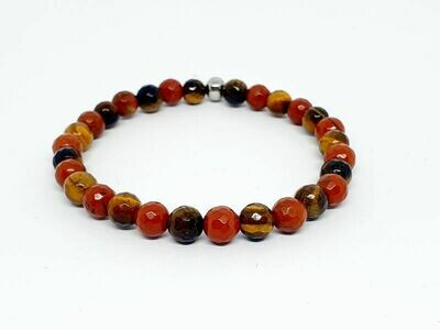 Bracelet œil de tigre, jaspe rouge, facettés 6 mm