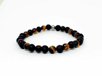 Bracelet Oeil de tigre facetté, pierre de lave, 6 mm