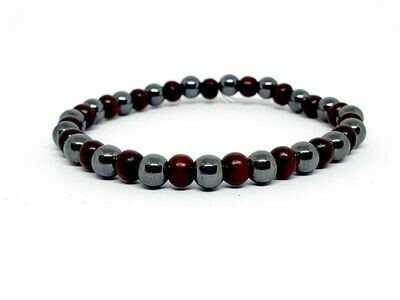 Bracelet hématite et mala en bois, 6 mm