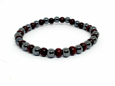 Bracelet hématite et mala en bois, 6 mm
