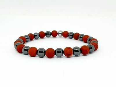 Bracelet Jaspe rouge et hématite, 6 mm