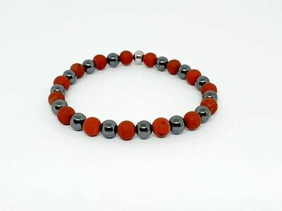 Bracelet Jaspe rouge et hématite, 6 mm