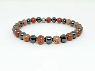Bracelet Quartz Hématoïde et hématite, 6 mm