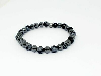 Bracelet hématite et Obsidienne flocon de neige, 6 mm