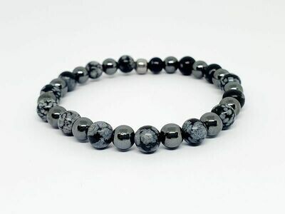 Bracelet hématite et Obsidienne flocon de neige, 6 mm