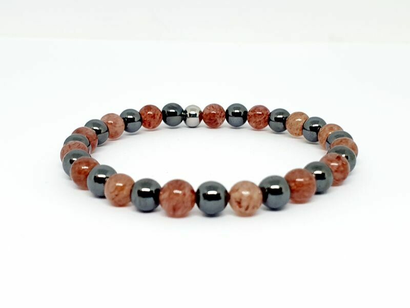 Bracelet Quartz Hématoïde et hématite, 6 mm