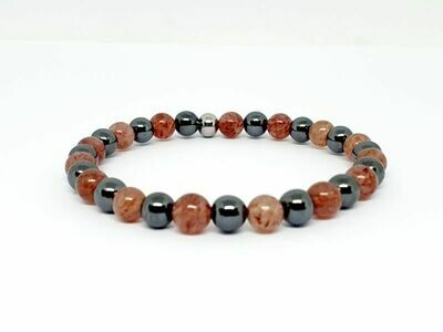 Bracelet Quartz Hématoïde et hématite, 6 mm