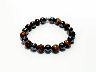 Bracelet Hématite et œil de tigre, 8 mm