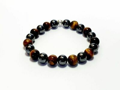 Bracelet Hématite et œil de tigre, 8 mm