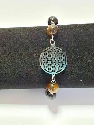 Bracelet œil de tigre, labradorite et tourmaline, 8 mm