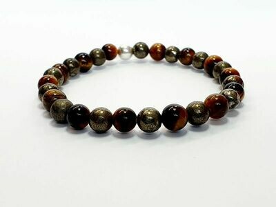 Bracelet œil de tigre et pyrite, 6 mm