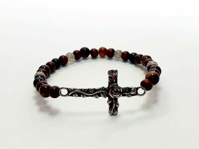 Bracelet œil de tigre, labradorite et tourmaline, 6 mm