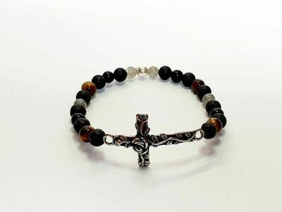 Bracelet tourmaline, oeil de tigre et labradorite, 6 mm