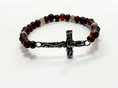 Bracelet œil de tigre, labradorite et tourmaline, 6 mm