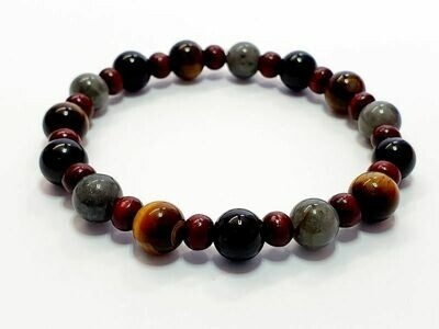 Bracelet tourmaline, œil de tigre et labradorite, 8 mm
