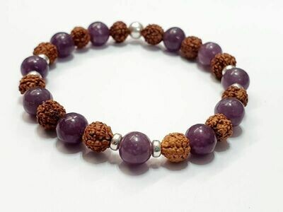 Bracelet lépidolite 8 mm et rudraksha 7 mm