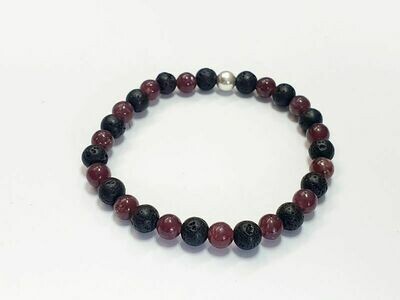 Bracelet lépidolite et pierre de lave, 6 mm