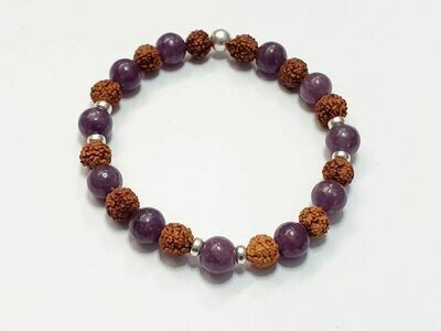 Bracelet lépidolite 8 mm et rudraksha 7 mm