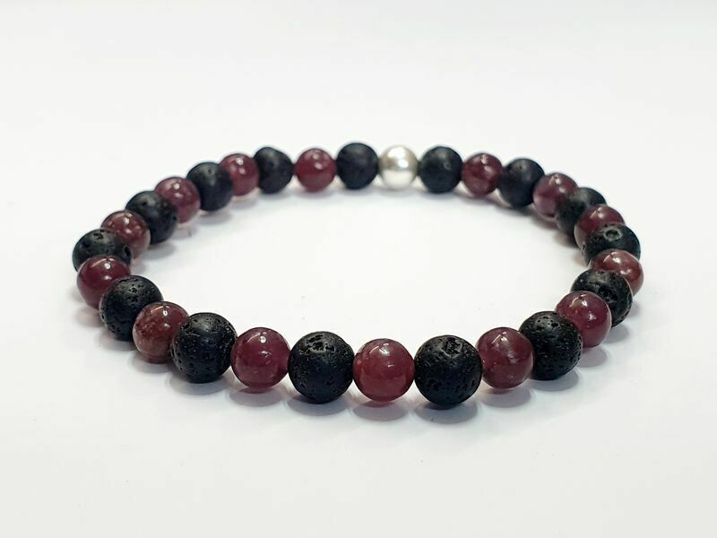 Bracelet lépidolite et pierre de lave, 6 mm