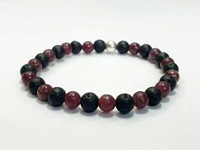 Bracelet lépidolite et pierre de lave, 6 mm