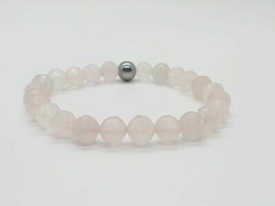 Bracelet quartz rose facetté, 8 mm