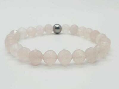 Bracelet quartz rose facetté, 8 mm