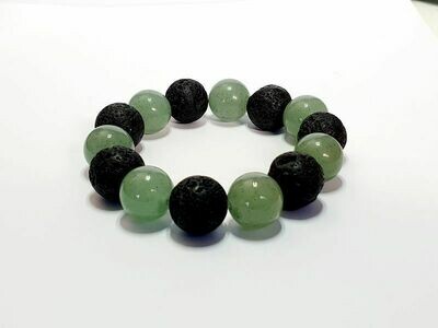 Bracelet aventurine verte, Pierre de lave 14 mm