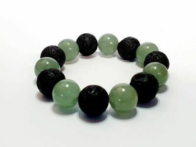 Bracelet aventurine verte, Pierre de lave 14 mm