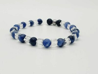 Bracelet cristal de roche cube, sodalite et pierre de lave, 6 mm