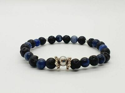 Bracelet sodalite et pierre de lave, 6 mm