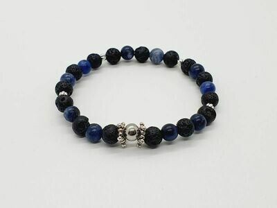 Bracelet sodalite et pierre de lave, 6 mm