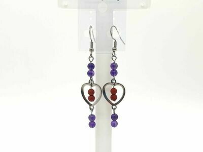 Boucle d'oreille Améthyste et Jaspe rouge 4 mm