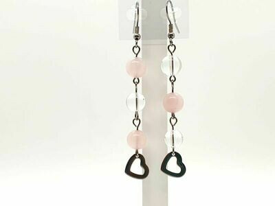 Boucle d'oreille Quartz rose et cristal de roche 8 mm