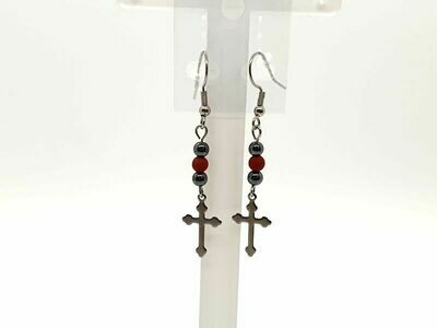 Boucle d'oreille Hématite et jaspe rouge 4 mm